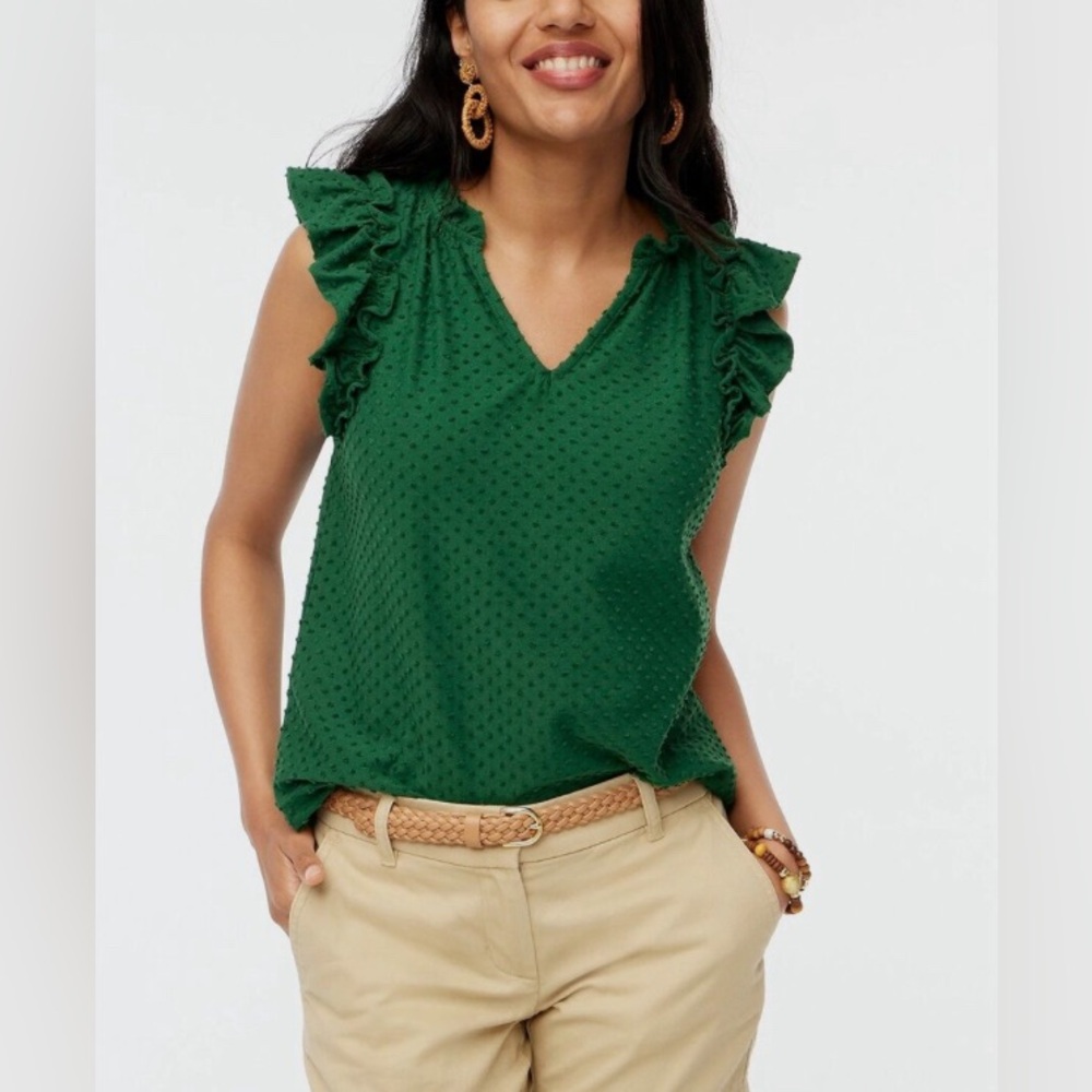 JCrew Ruffle-sleeve clip-dot top free size small